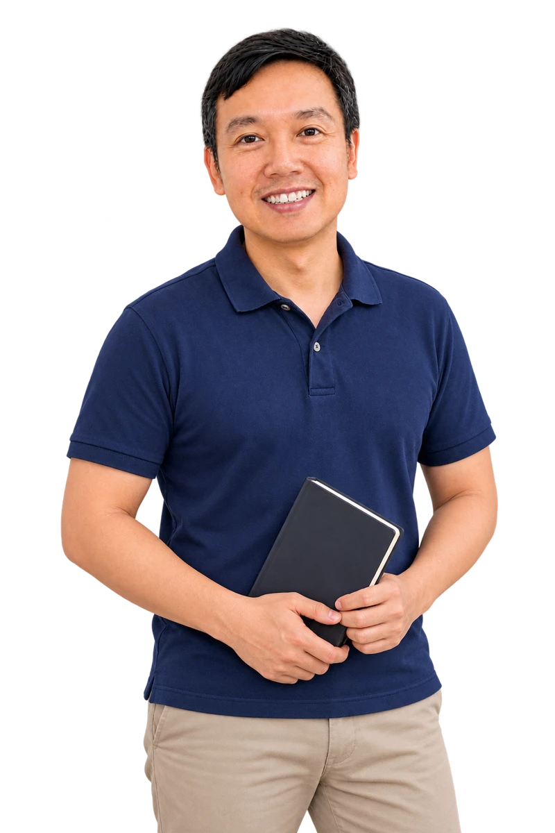 Ton, your private Thai teacher, holding a notebook
